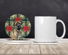 Load image into Gallery viewer, Brindle Mastiff Christmas PoinsettIas Large Sandstone Coasters Pack of 4