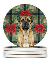 Load image into Gallery viewer, Fawn Mastiff Christmas PoinsettIas Large Sandstone Coasters Pack of 4