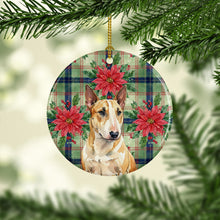 Load image into Gallery viewer, Miniature Bull Terrier Christmas PoinsettIas Ceramic Ornament