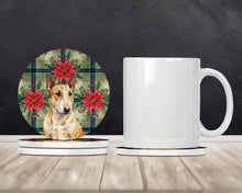 Load image into Gallery viewer, Miniature Bull Terrier Christmas PoinsettIas Large Sandstone Coasters Pack of 4