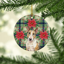 Load image into Gallery viewer, Tricolor Miniature Bull Terrier Christmas PoinsettIas Ceramic Ornament