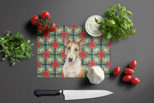 Load image into Gallery viewer, Tricolor Miniature Bull Terrier Christmas PoinsettIas Glass Cutting Board