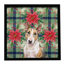 Load image into Gallery viewer, Tricolor Miniature Bull Terrier Christmas PoinsettIas Framed Metal Print