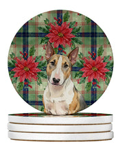 Load image into Gallery viewer, Tricolor Miniature Bull Terrier Christmas PoinsettIas Large Sandstone Coasters Pack of 4
