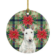 Load image into Gallery viewer, White Miniature Bull Terrier Christmas PoinsettIas Ceramic Ornament