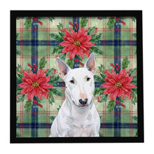 Load image into Gallery viewer, White Miniature Bull Terrier Christmas PoinsettIas Framed Metal Print