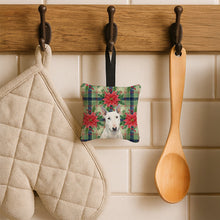 Load image into Gallery viewer, White Miniature Bull Terrier Christmas PoinsettIas Hanging Square Fabric Ornament 3.5 x 3.5