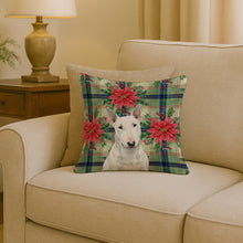 Load image into Gallery viewer, White Miniature Bull Terrier Christmas PoinsettIas Throw Pillow
