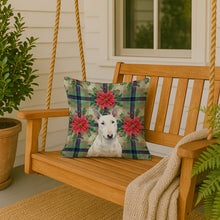 Load image into Gallery viewer, White Miniature Bull Terrier Christmas PoinsettIas Throw Pillow