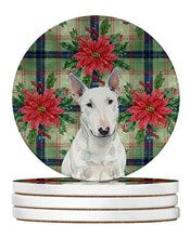 Load image into Gallery viewer, White Miniature Bull Terrier Christmas PoinsettIas Large Sandstone Coasters Pack of 4