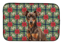 Load image into Gallery viewer, Chocolate and Rust Miniature Pinscher Min Pin Christmas PoinsettIas Dish Drying Mat