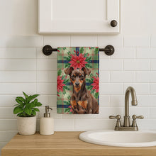 Load image into Gallery viewer, Chocolate and Rust Miniature Pinscher Min Pin Christmas PoinsettIas Kitchen Towel