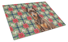 Load image into Gallery viewer, Chocolate and Rust Miniature Pinscher Min Pin Christmas PoinsettIas Glass Cutting Board