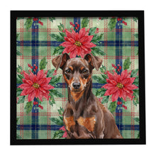 Load image into Gallery viewer, Chocolate and Rust Miniature Pinscher Min Pin Christmas PoinsettIas Framed Metal Print