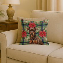 Load image into Gallery viewer, Chocolate and Rust Miniature Pinscher Min Pin Christmas PoinsettIas Throw Pillow