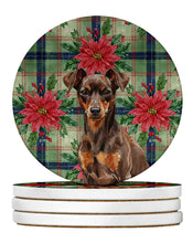Load image into Gallery viewer, Chocolate and Rust Miniature Pinscher Min Pin Christmas PoinsettIas Large Sandstone Coasters Pack of 4