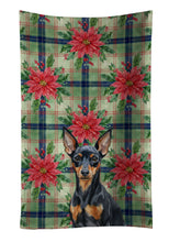 Load image into Gallery viewer, Black and Tan Miniature Pinscher Christmas PoinsettIas Kitchen Towel