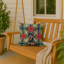 Load image into Gallery viewer, Black and Tan Miniature Pinscher Christmas PoinsettIas Throw Pillow