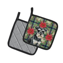 Load image into Gallery viewer, Black &amp; Silver Miniature Schnauzer Christmas PoinsettIas Pair of Pot Holders