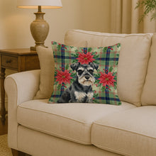Load image into Gallery viewer, Black &amp; Silver Miniature Schnauzer Christmas PoinsettIas Throw Pillow