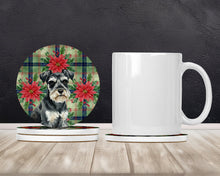 Load image into Gallery viewer, Black &amp; Silver Miniature Schnauzer Christmas PoinsettIas Large Sandstone Coasters Pack of 4