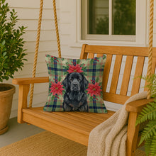 Load image into Gallery viewer, Black Newfoundland Christmas PoinsettIas Throw Pillow