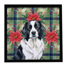 Load image into Gallery viewer, Landseer Newfoundland Christmas PoinsettIas Framed Metal Print