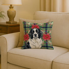 Load image into Gallery viewer, Landseer Newfoundland Christmas PoinsettIas Throw Pillow
