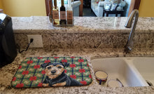 Load image into Gallery viewer, Black and Tan Norfolk Terrier Christmas PoinsettIas Dish Drying Mat
