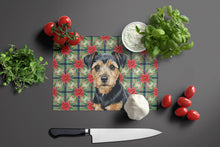 Load image into Gallery viewer, Black and Tan Norfolk Terrier Christmas PoinsettIas Glass Cutting Board
