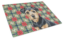 Load image into Gallery viewer, Black and Tan Norfolk Terrier Christmas PoinsettIas Glass Cutting Board