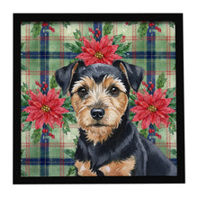 Load image into Gallery viewer, Black and Tan Norfolk Terrier Christmas PoinsettIas Framed Metal Print