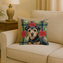 Load image into Gallery viewer, Black and Tan Norfolk Terrier Christmas PoinsettIas Throw Pillow