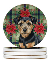 Load image into Gallery viewer, Black and Tan Norfolk Terrier Christmas PoinsettIas Large Sandstone Coasters Pack of 4