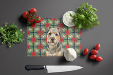 Load image into Gallery viewer, Grizzle and Tan Norfolk Terrier Christmas PoinsettIas Glass Cutting Board