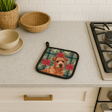 Load image into Gallery viewer, Red Norfolk Terrier Christmas PoinsettIas Pair of Pot Holders