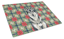 Load image into Gallery viewer, Norwegian Elkhound Christmas PoinsettIas Glass Cutting Board