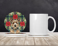 Load image into Gallery viewer, Norwich Terrier Christmas PoinsettIas Large Sandstone Coasters Pack of 4