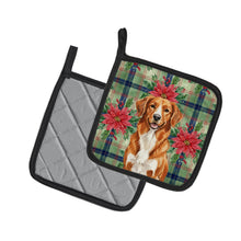 Load image into Gallery viewer, Orange Nova Scotia Duck Tolling Retriever Christmas PoinsettIas Pair of Pot Holders
