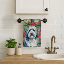 Load image into Gallery viewer, Blue and White Old English Sheepdog Christmas PoinsettIas Kitchen Towel