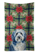 Load image into Gallery viewer, Blue and White Old English Sheepdog Christmas PoinsettIas Kitchen Towel