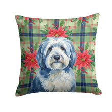 Load image into Gallery viewer, Blue and White Old English Sheepdog Christmas PoinsettIas Throw Pillow