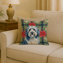 Load image into Gallery viewer, Blue and White Old English Sheepdog Christmas PoinsettIas Throw Pillow