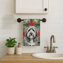 Load image into Gallery viewer, Gray and White Old English Sheepdog Christmas PoinsettIas Kitchen Towel