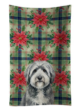Load image into Gallery viewer, Gray and White Old English Sheepdog Christmas PoinsettIas Kitchen Towel