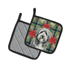 Load image into Gallery viewer, Gray and White Old English Sheepdog Christmas PoinsettIas Pair of Pot Holders