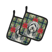 Load image into Gallery viewer, Gray and White Old English Sheepdog Christmas PoinsettIas Pair of Pot Holders