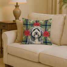 Load image into Gallery viewer, Gray and White Old English Sheepdog Christmas PoinsettIas Throw Pillow