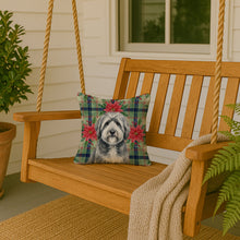 Load image into Gallery viewer, Gray and White Old English Sheepdog Christmas PoinsettIas Throw Pillow