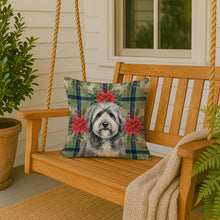 Load image into Gallery viewer, Gray and White Old English Sheepdog Christmas PoinsettIas Throw Pillow